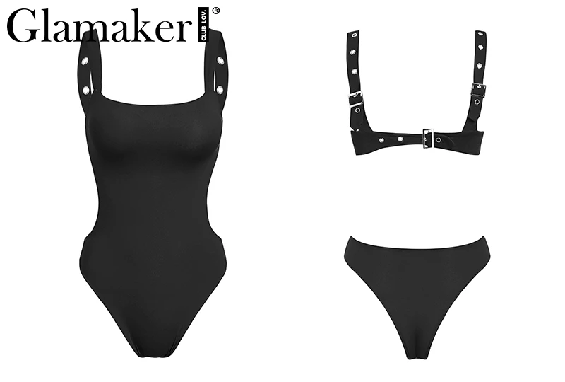 Glamaker Bodycon цельные купальники сексуальное боди Для Женщин С НАБОРНЫМИ БРЕТЕЛЬКАМИ облегающий костюм для фитнеса Лето выдалбливают спинки Черный боди