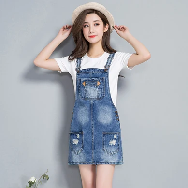 denim sundress Джинсовый сарафан, джинсовое платье, красное джинсовое платье для женщин, плюс размер, Летние повседневные Мини платья, ropa mujer,, Корейская одежда для женщин - Цвет: denim sundress