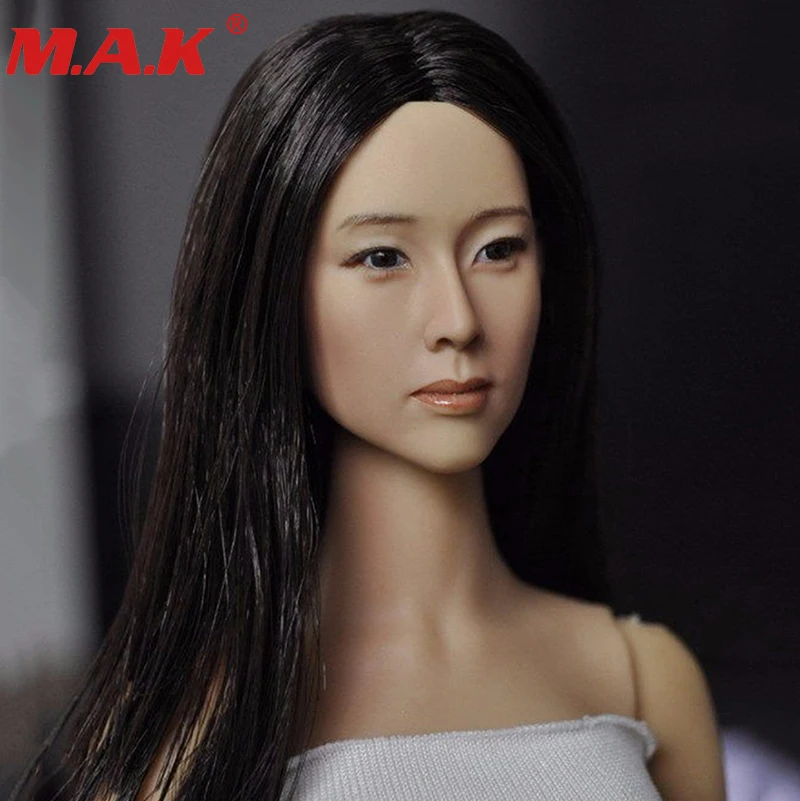 Масштаб 1/6 азиатская искусственная голова для молодых леди с черными длинными