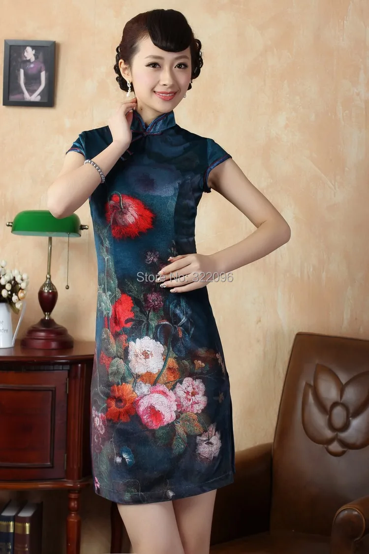 Шанхай история ручной работы китайское 100% велюровое ручная роспись мини Чонсам