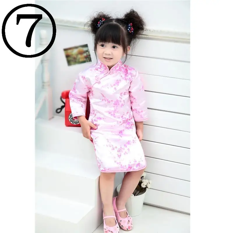 Plum Blue Baby Girl Dresses Chinese Spring Festival Children Clothes Girls One-Piece Cheongsam Kids Dress Chi-Pao Costumes Silk | Детская