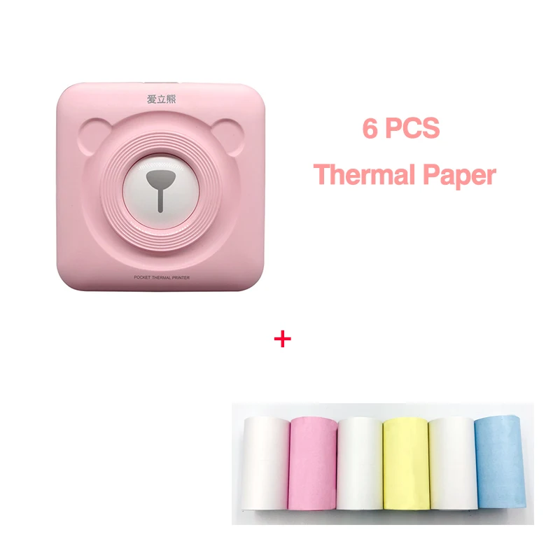 pink 6rolls of paper PeriPage портативный Bluetooth маленький Термопринтер мини фото фотографии принтер для мобильных Android принтер IOS 58 мм - Цвет: pink 6rolls of paper