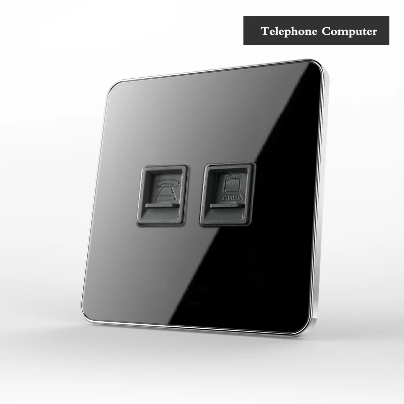 Telephone Computer Тип 86 черный зеркальный переключатель Бытовой Настенный ТВ компьютерная розетка светодиодный светильник-точечный переключатель 1 2 3 4 банда 1 2 способ ЕС розетка USB - Цвет: Telephone Computer