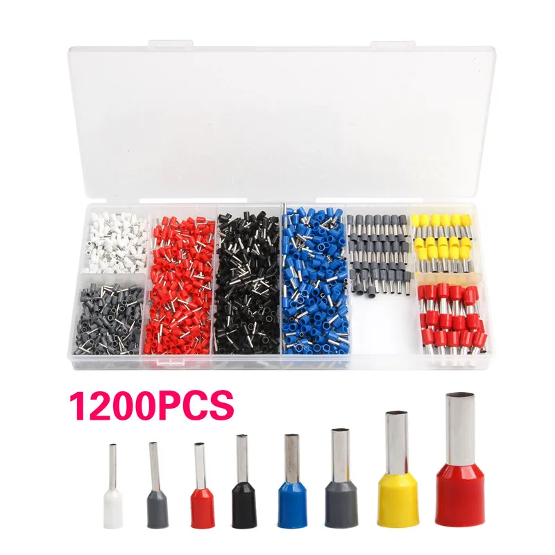 1200PC Mixed size Electric Wire Crimp Connectors Ferrules Kit Insulated Cord Pin End Terminals Assorted Set 22 8 AWG|Терминалы| |