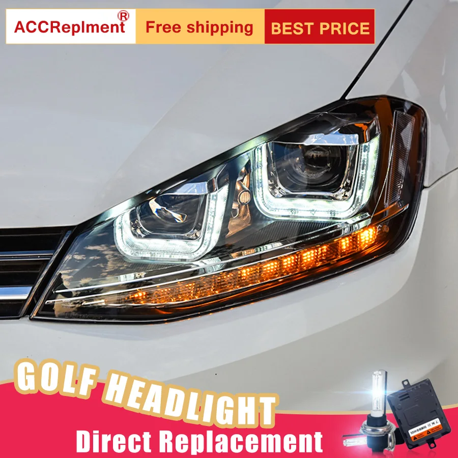 Светодиодный комплект фар для VW Golf 7 2013-2015 2 шт. фары автомобиля ангельские глазки