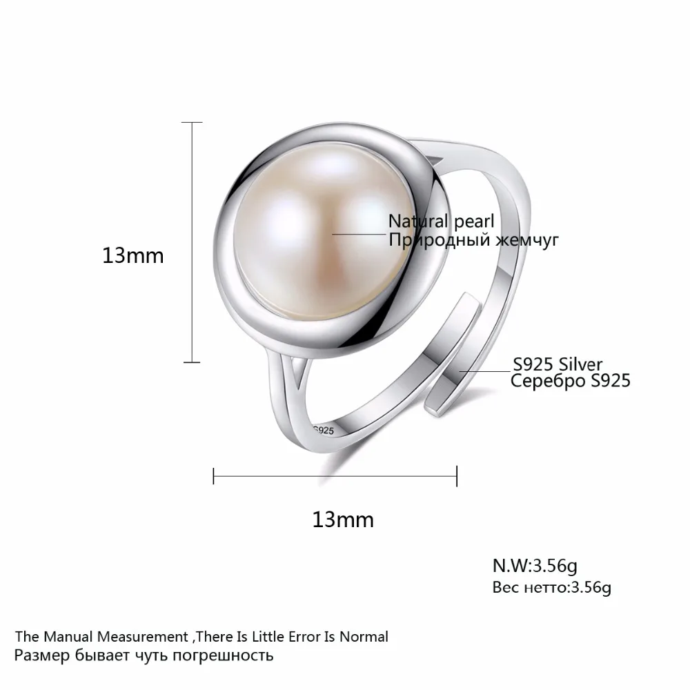 Pure 925 Sterling Silver Jewelry Freshwate Pearl Rings for Women Elegant Round Natural Adjustable Wholesale Gift Wedding | Украшения и