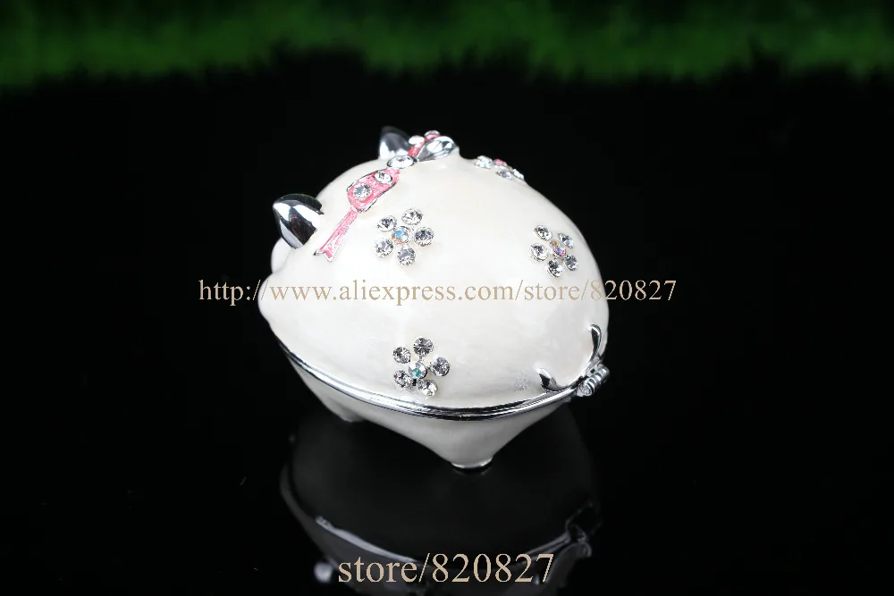 Enamel Pig Figurine with Element Crystals Trinket Pill Jewelry Box Pig with Crystals Jewelry Trinket Box Figurine