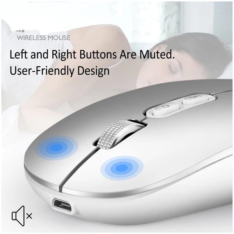 Элегантная перезаряжаемая Bluetooth 5 0 Беспроводная Бесшумная оптическая мышь с