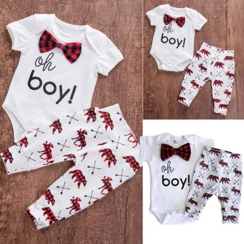 Casual Cotton Baby Suit!! Infant Boys Bow Tie Romper Pants Jumpsuit Outfits Clothes Size 0-2Y |