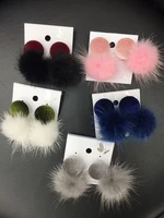 black white fur ball stud earring new winter fashion jewelry wholesale wedding party earrings gift for women and girls