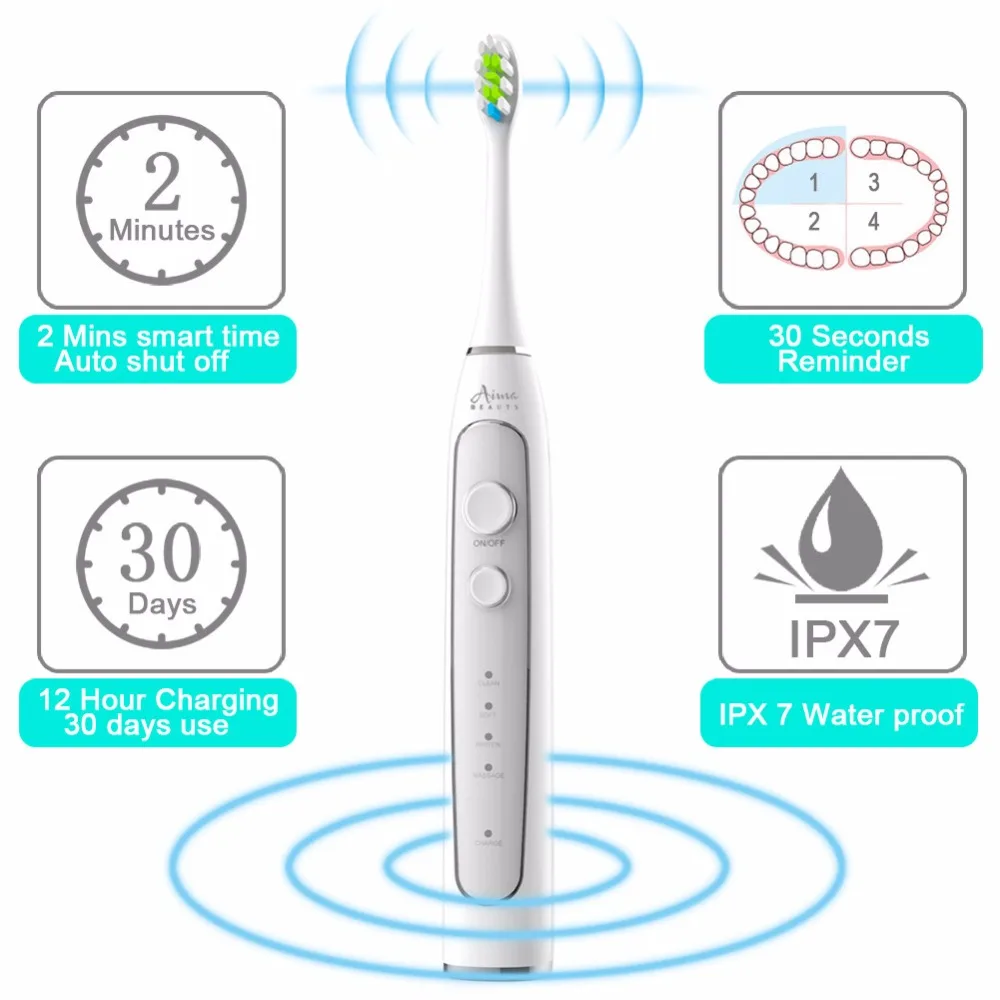 Sonic Electric Toothbrush Rechargeable Teeth Clean Smart Timer Travel Tooth Brushes With 1 Case 2 Brush Head | Бытовая техника