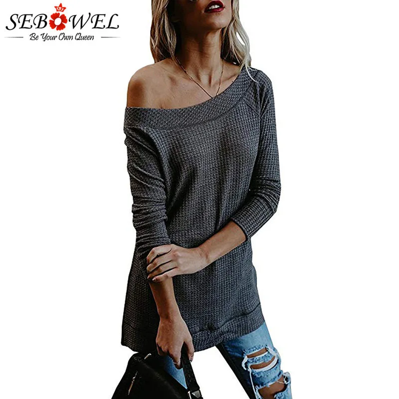 Женский трикотажный свитер SEBOWEL с длинным рукавом пуловер на одно плечо