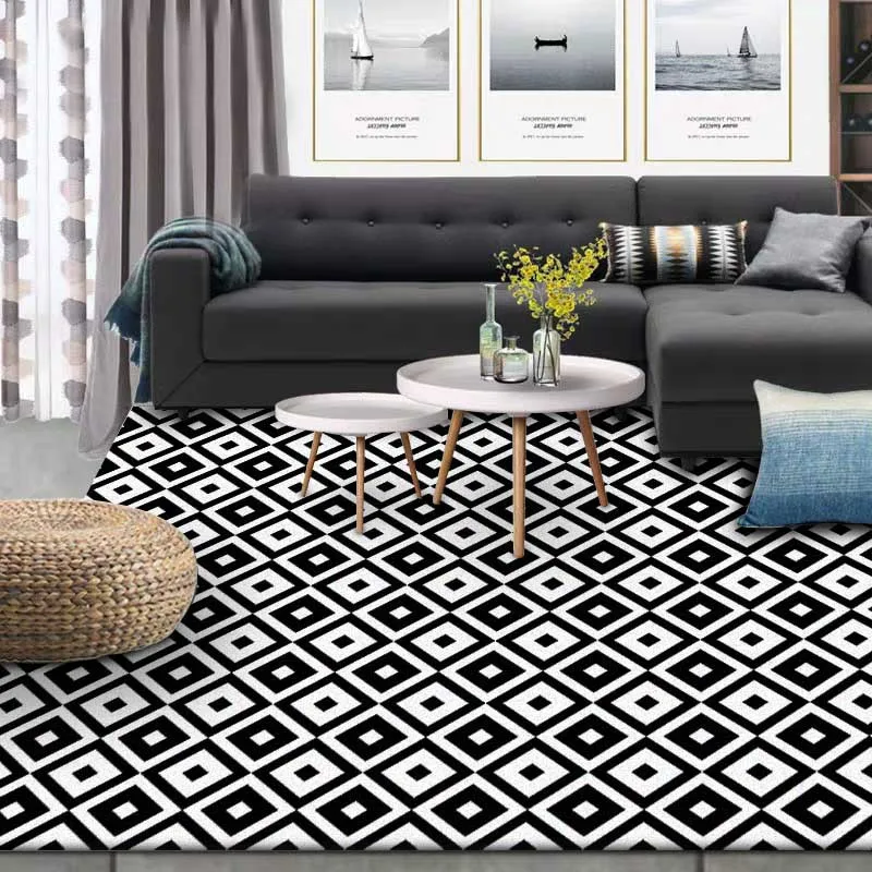 

Simple Modern Black/White Geometric lattice Carpets for Living Room Bedroom Area Rugs Kitchen Antiskid Floor Mats Hallway Carpet