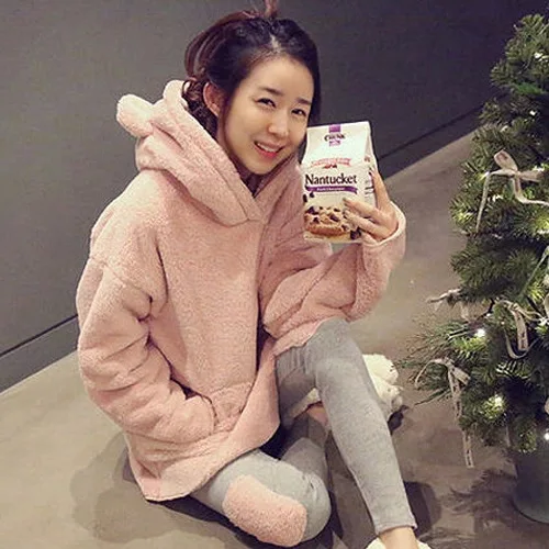 High Quality Women Cute Flannel Fleece Pajamas Sets Winter Long Sleeve Pyjamas Feminino For Hooded Sleepwear Homewear 811 | Женская