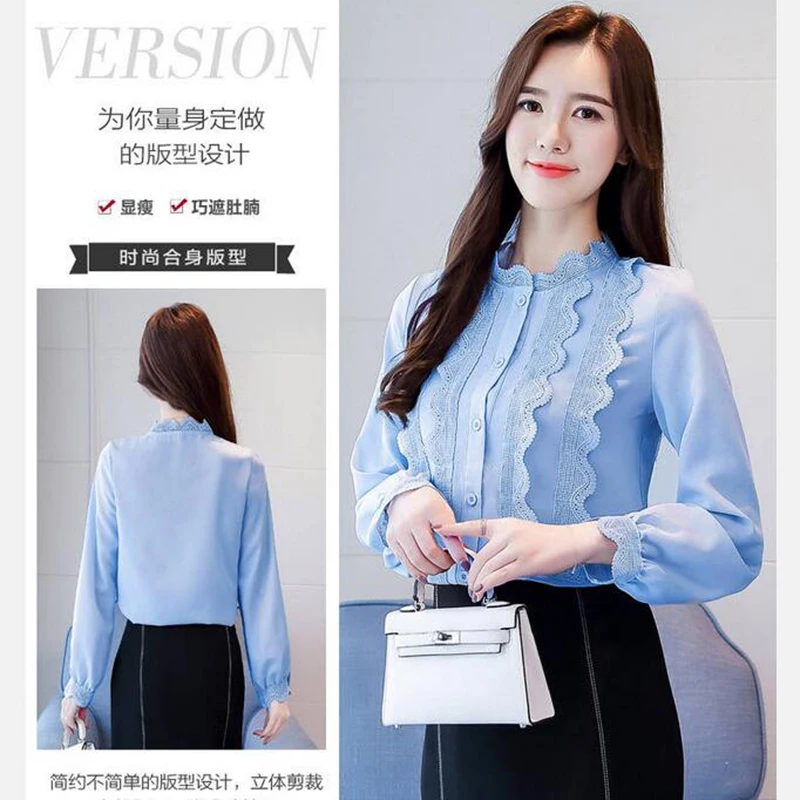 Lace blouse Autumn New blusa feminina Women tops long sleeved Korean Office lady Chiffon shirt Ruffles clothing DF2376 | Женская одежда