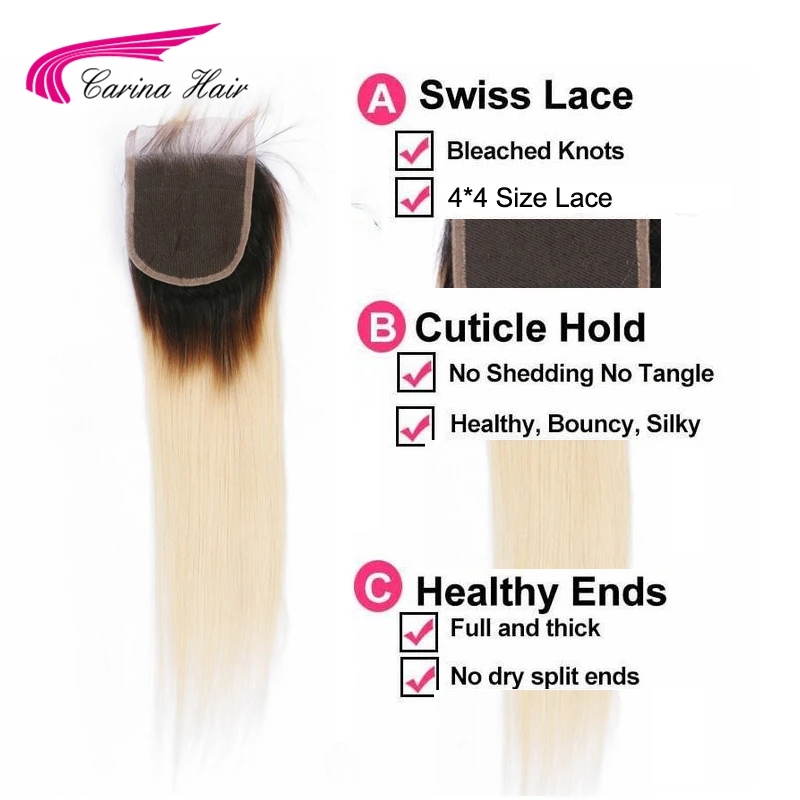 Carina Ombre блонд прямые волосы швейцарские кружевные 4*4 с детскими волосами