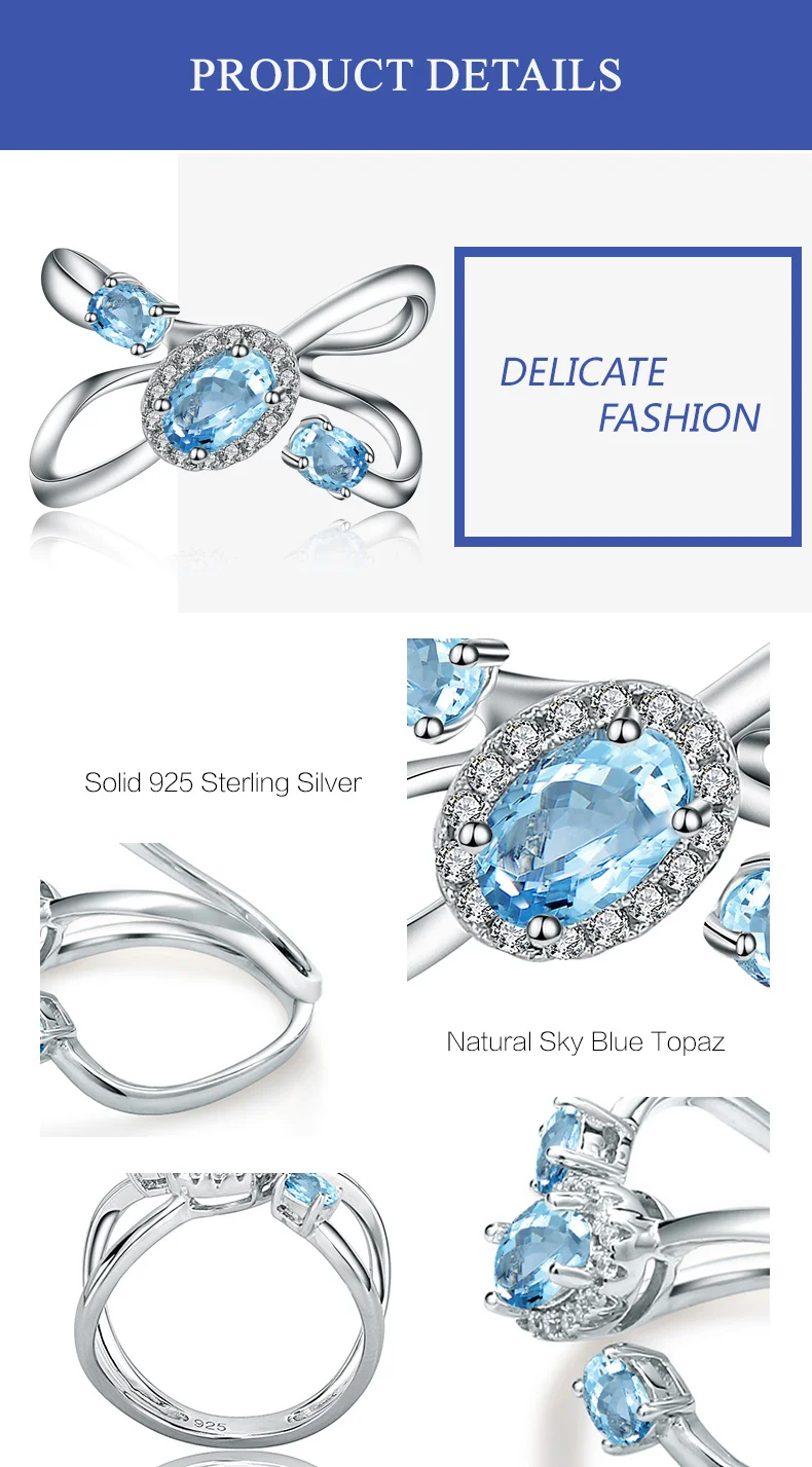 Gem's Ballet 1.04Ct круглый натуральный Небесно-Голубой топаз драгоценный камень палец ing для женщин Свадебные 925 пробы серебряные модные ювелирные изделия