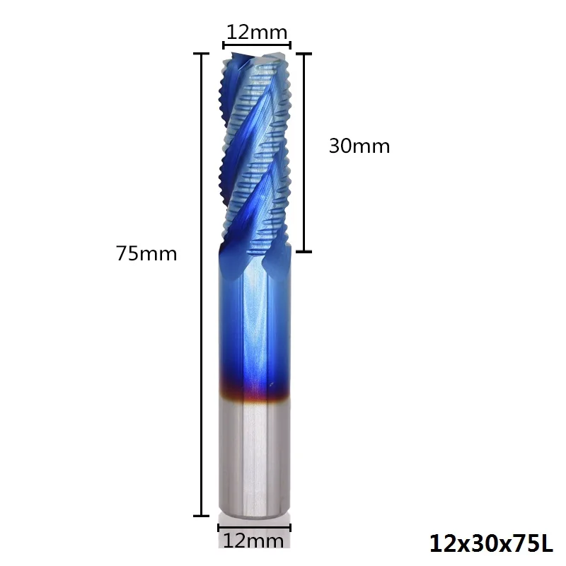12x30x75L XCAN 1 шт. 4 мм-12 мм нано голубое покрытие Черновая Концевая фреза 4 флейты Спираль Карбид Концевая фреза ЧПУ фреза - Длина режущей кромки: 12x30x75L
