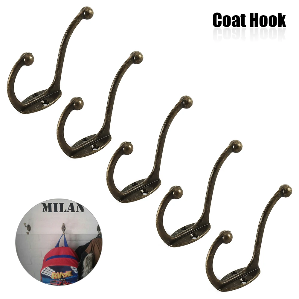 

5PCS Cloth Hook Hanger Metal Wall Hanging Hook Vintage Bronze Hook Rustic Key Coat Bag Hat Hanger Rustic Robe Hook for bathroom