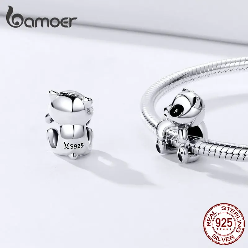 BAMOER Panda Hug металлические бусины для женщин Изготовление ювелирных изделий 925 пробы серебряные подвески в виде животных подходят для 3 мм Серебряный браслет SCC1175
