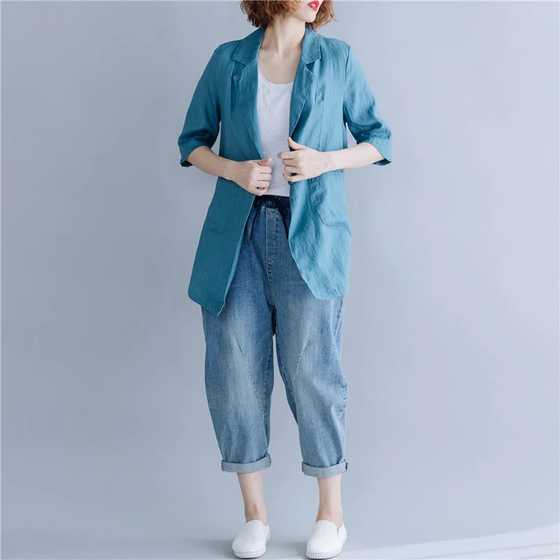 Весна лето 2020 Женский блейзер Повседневный Универсальный хлопковый льняной