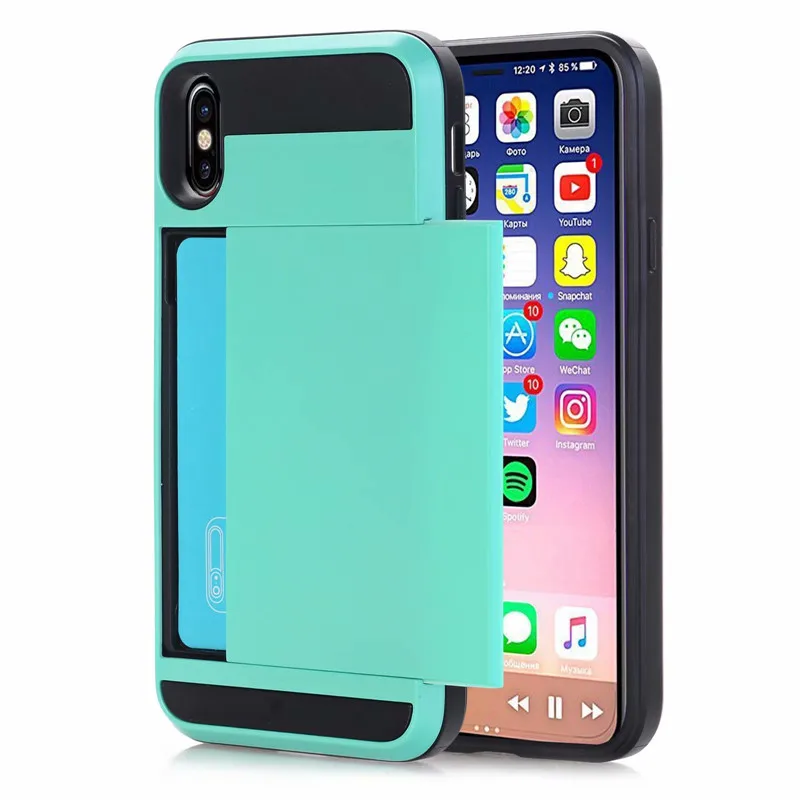 For iPhone X XR XS MAX 4 4S 5 5S SE 6 6S 7 8 Plus Cases Luxury Hybrid TPU Plastic Tough Card Storage Armor Cover Back Protect | Мобильные