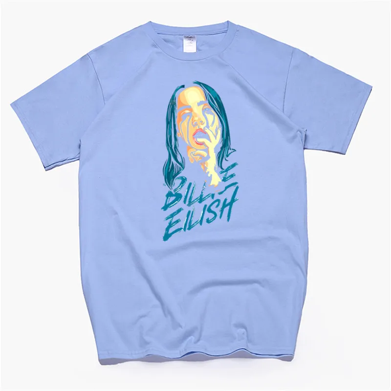 T87A-skyblue Billie Eilish, уличная футболка, мужская, s, футболка, хлопок, мягкая футболка, Homme, модная певица, Harajuku, мужская рубашка/wo, мужская, Poleras - Цвет: T87A-skyblue