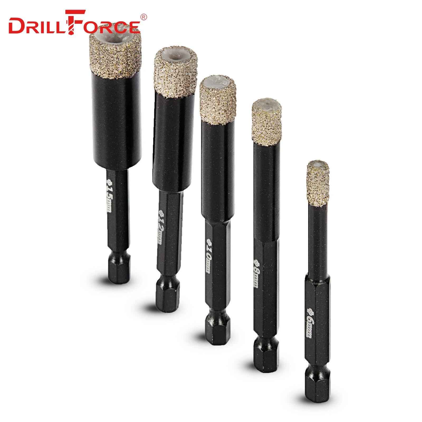 Drillforce 5 шт. алмазная пила комплект 6/8/10/12/15 мм шестигранный хвостовик столовых сервизов из Гранит Прочный Карбид кремния керамическая дрель Core