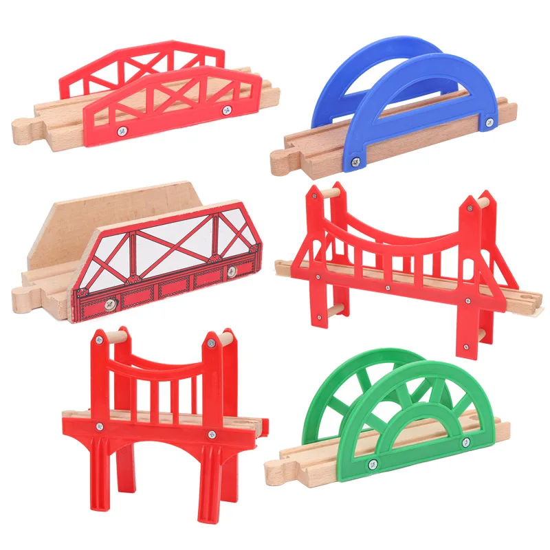 

Wooden Train Track Railway Accessories Bus Station Rainbow Bridge Track Junction Switching Pieces Block