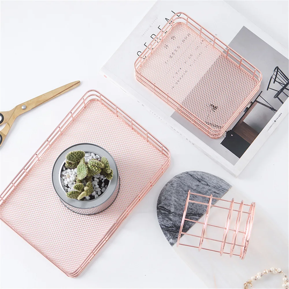 Скандинавское розовое золото металлическое хранилище корзина для фруктов