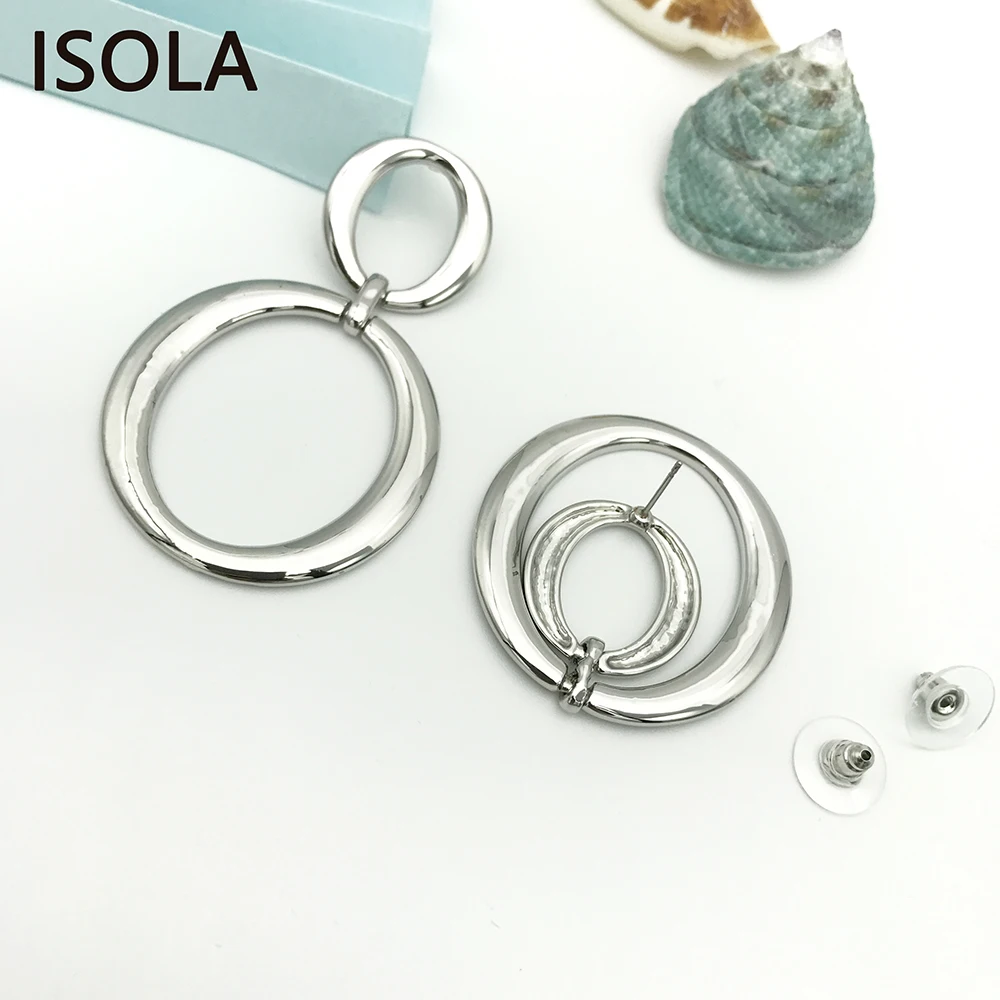 Большие привлекательные простые элегантные двухкруглые серьги подвески ISOLA