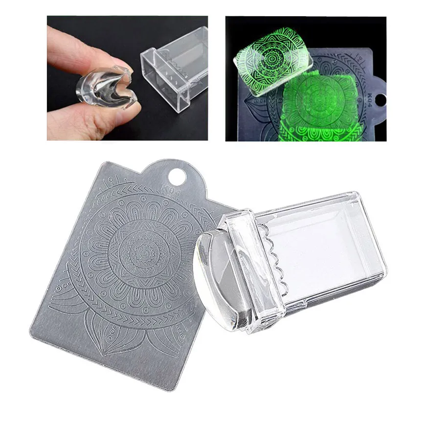 Ногтей Книги по искусству Дважды голову прозрачный тиснения Стампер скребок