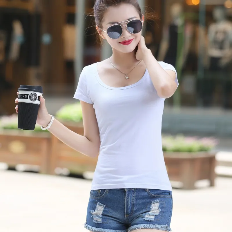 2018 тонкая Однотонная футболка для женщин топы летние женские Camisetas футболки Femme