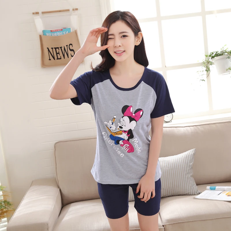 pajamas Women Для женщин пижамы хлопок Для женщин, пижамы с рисунками, Изделие из хлопка с короткими рукавами пижамный комплект домашняя Ночная одежда, одежда для сна, Пижама, одежда для сна M L XL XXL 3XL - Цвет: pajamas Women