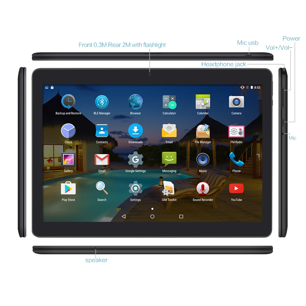 Yuntab новый 10 1 ''K107 Android 5 планшет Гб + 16 четырехъядерный Phablet с двойной камерой