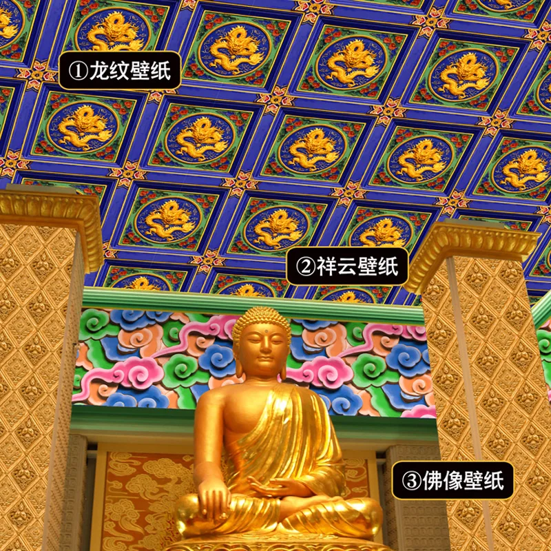 Роскошные Синие китайские обои религиозные храмы виниловые дворцы отели
