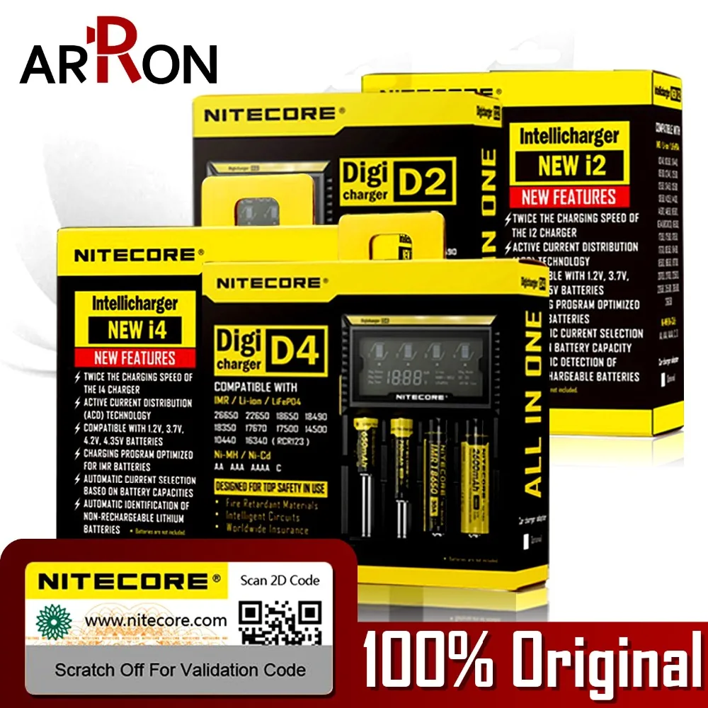 100% оригинальное Nitecore D4 D2 Новое I4 I2 LCD интеллектуальное зарядное устройство Li Ion 18650