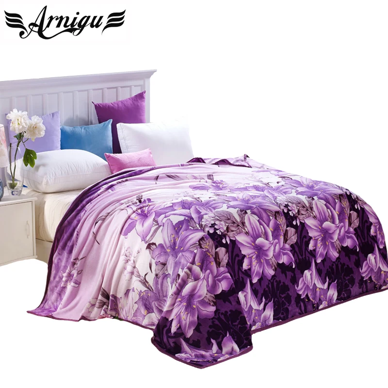 ARNIGU Lily flowers purple soft Blanket Fleece bedsheet winter bedding/sofa Throws Twin Queen Full Double size plaids | Дом и сад