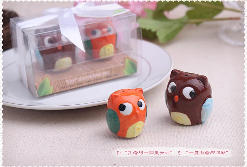 

Free Shipping Owl Always Love You Ceramic Salt & Pepper Shakers Baby Shower Favors (Set of 80 Boxes)