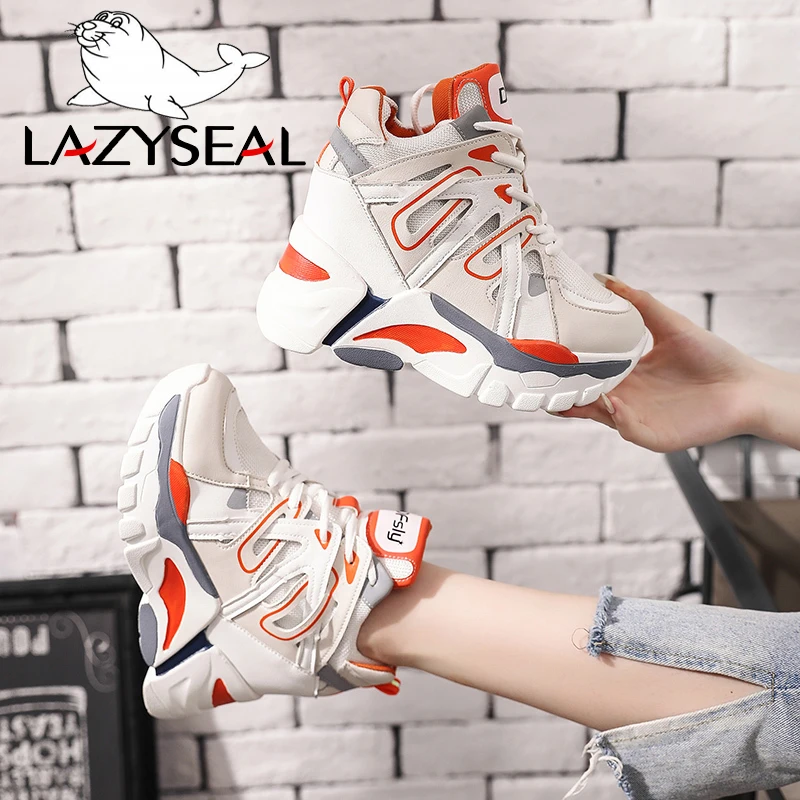 LazySeal кроссовки, увеличивающие рост, из сетчатого материала; женская обувь; Новые ботильоны на массивном каблуке; женские кроссовки на платформе; женская обувь