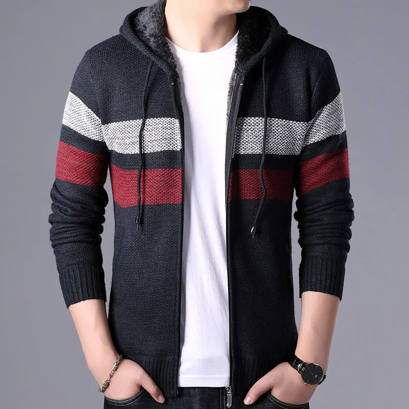 Черный Осенне-зимний свитер мужской повседневный Blusa de frio Masculino кардиганы мужские трикотажные свитера с капюшоном куртка мужской свитер - Цвет: Черный