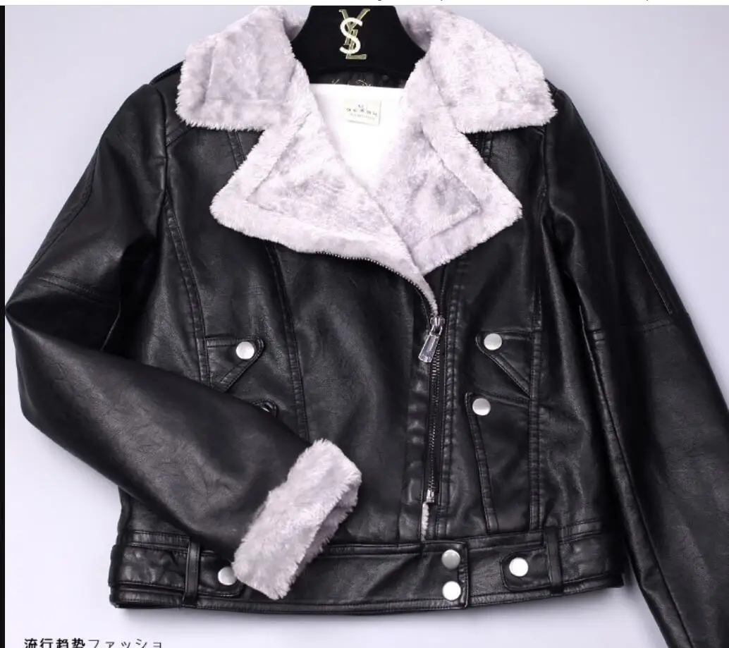 motorcycle Winter Warm Faux Fur Coat Women Leather Jacket Ladies Slim Moto Biker Basic Jackets Plush Casual Outerwear