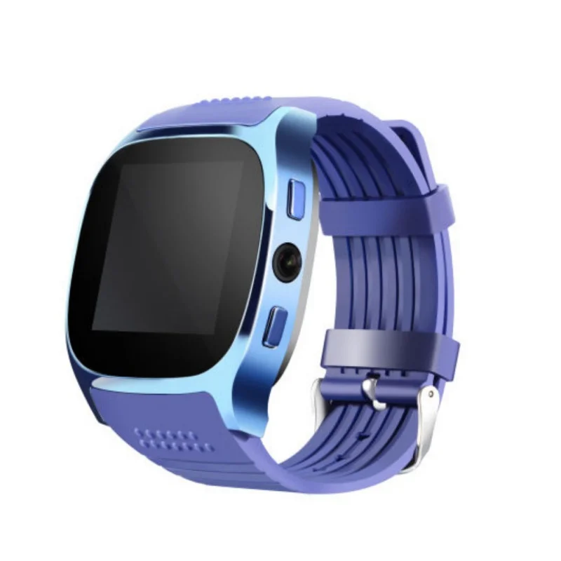 Blue T8 Bluetooth умные часы с поддержкой SIM и TF карты с камерой синхронизация вызова сообщения для мужчин и женщин Смарт-часы для Android - Цвет: Blue