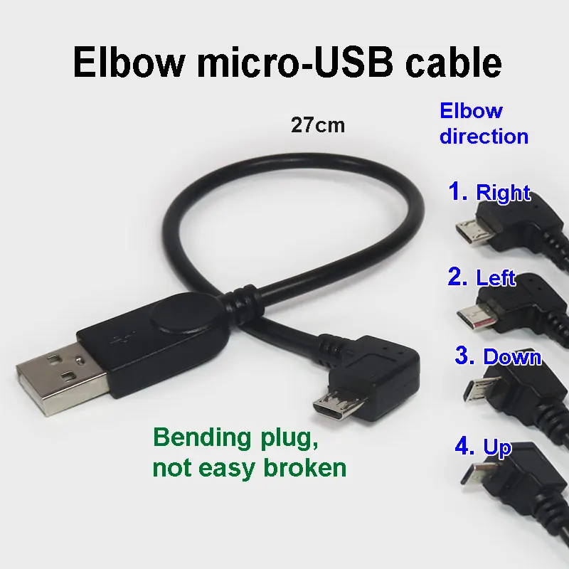Микро USB кабель WAKEWO гибкий Штекерный разъем mciroUSB 90 прямоугольный шнур кривая