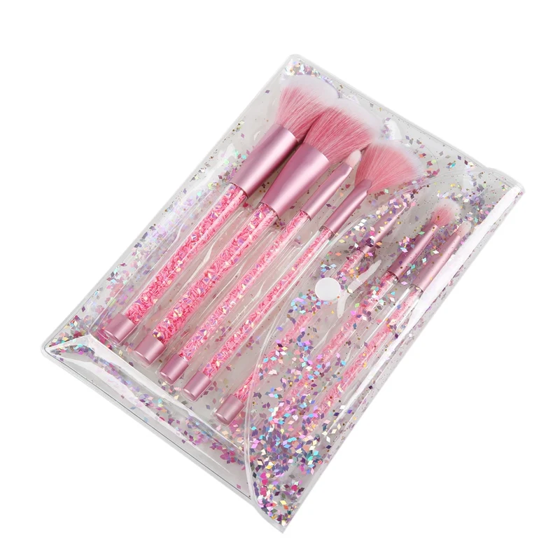 Pink Новинка, 7 шт., розовые акриловые кисти для макияжа с блестками, набор, профессиональные, легкие, удобные, для лица, тени для век, пудра, Кисть для макияжа - Handle Color: Pink