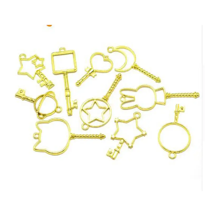 

10pcs Moon Star Heart Metal Frame Jewelry Rabbit Cat Pendant Accessories DIY Magic Key Open Bezel UV Resin Handmade Craft Art
