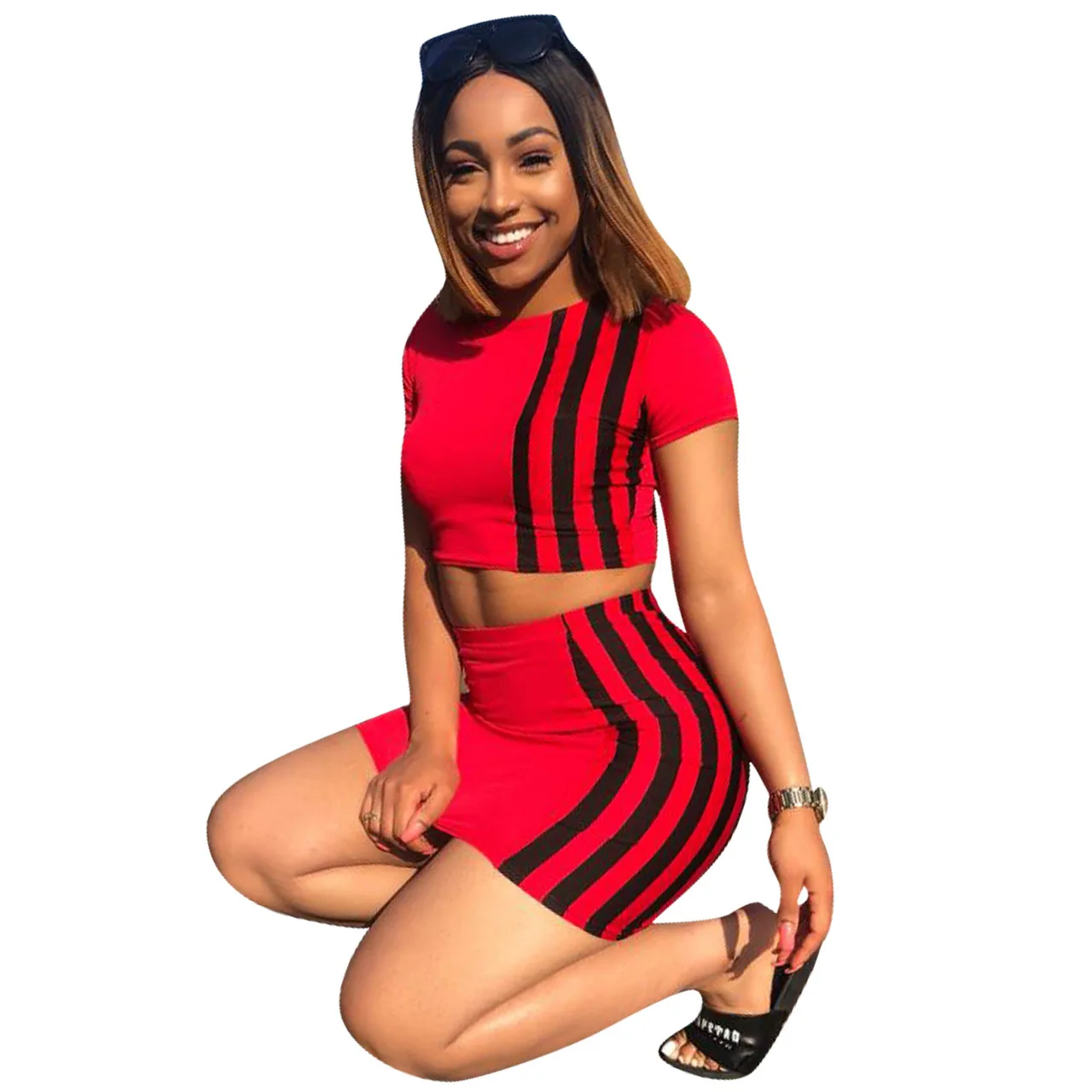 Женский короткий топ и облегающая юбка комплект из 2 предметов летний двух