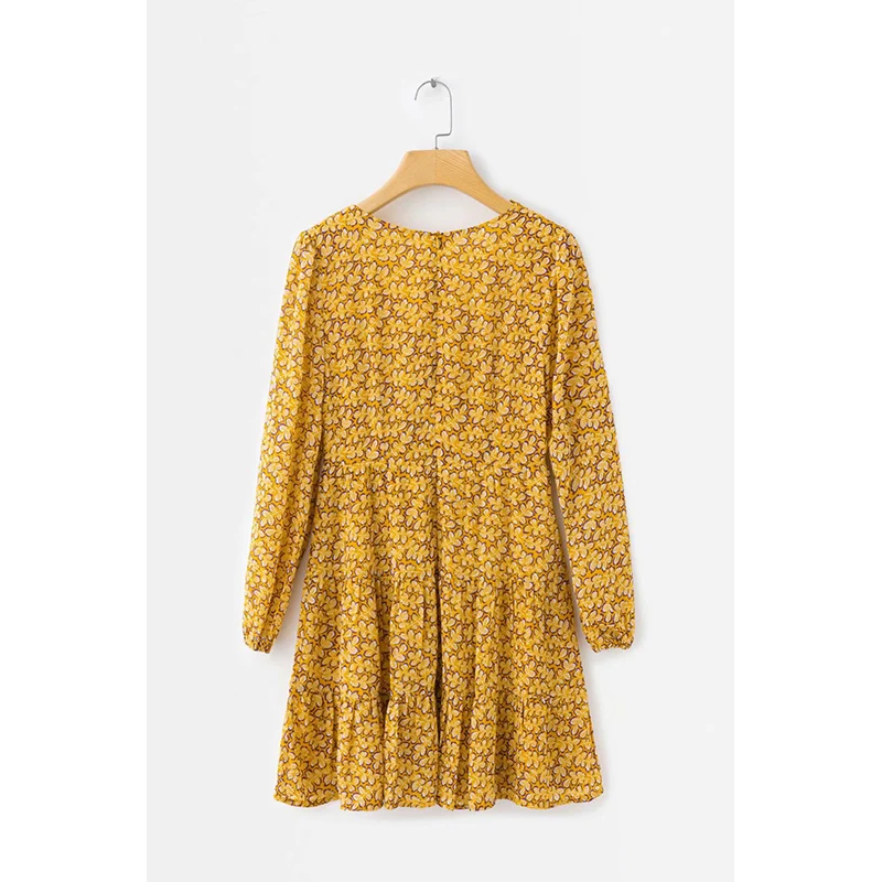 Элегантное летнее короткое желтое платье с принтом женское на молнии v образный