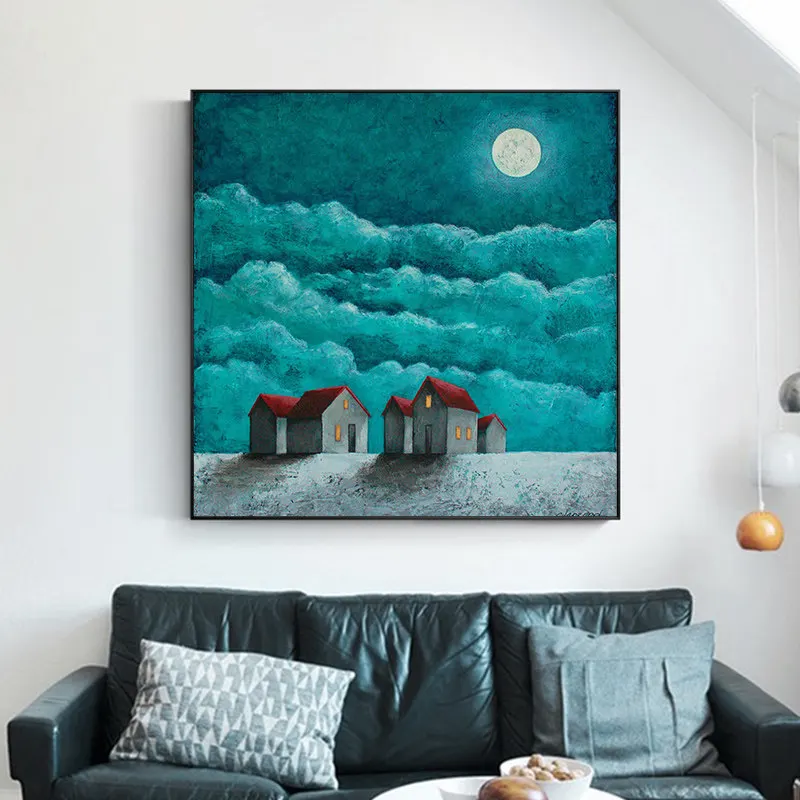 100% Hand Painted Silent Night Sky Oil Painting On Canvas Wall Art Frameless Picture Decoration For Living Rooms Home Decor Gift | Дом и сад