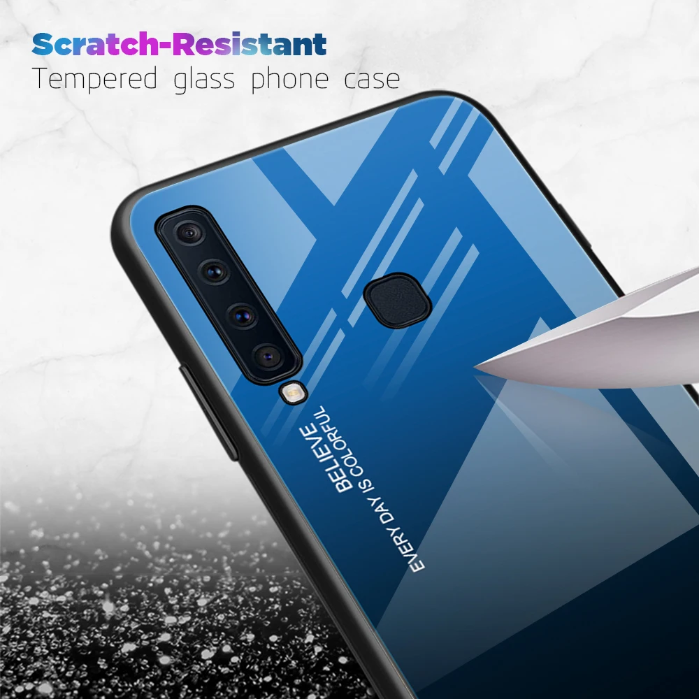 Градиентный чехол из закаленного стекла для Samsung Galaxy A9 2018 жесткий мягкого ТПУ